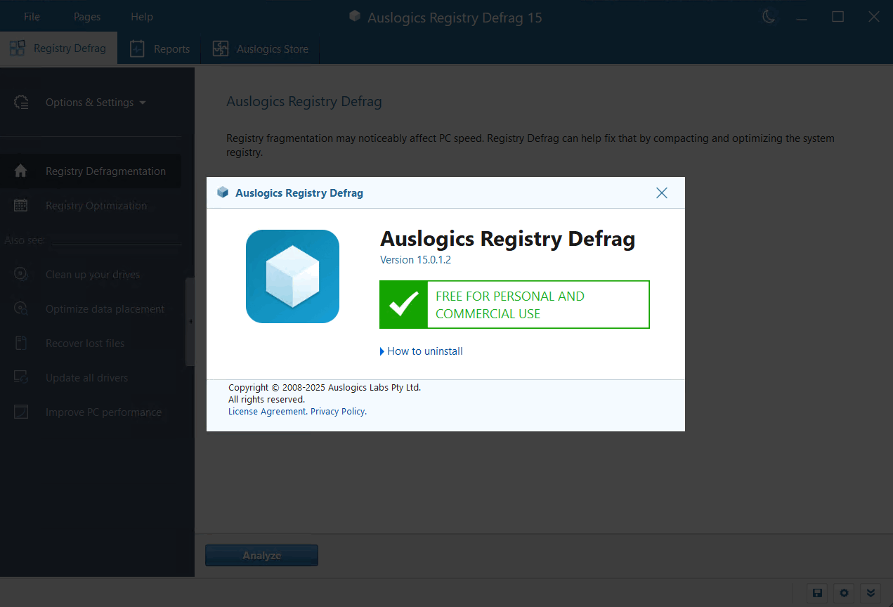 Auslogics Registry Defrag 15.1.0.1 注册表碎片整理工具